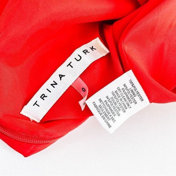 Trina Turk Vneck Ruffle Crossover Bright Red Cameron Dress Sz 0 - Picture 7 of 11